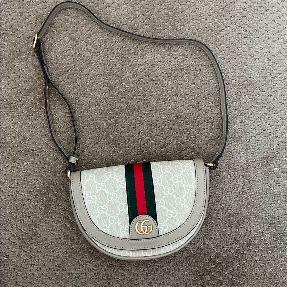 GG Beige Crossbody Bag with Green and Red Stripe